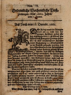 Ordentliche wochentliche Post-Zeitungen Samstag 7. Januar 1662