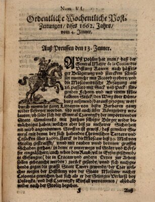 Ordentliche wochentliche Post-Zeitungen Mittwoch 4. Januar 1662