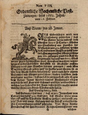 Ordentliche wochentliche Post-Zeitungen Samstag 18. Februar 1662