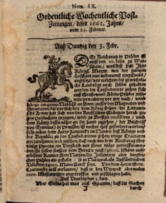 Ordentliche wochentliche Post-Zeitungen Samstag 25. Februar 1662