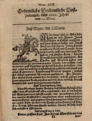 Ordentliche wochentliche Post-Zeitungen Samstag 25. März 1662