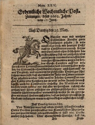 Ordentliche wochentliche Post-Zeitungen Samstag 17. Juni 1662