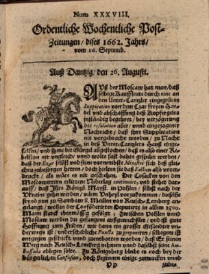 Ordentliche wochentliche Post-Zeitungen Samstag 16. September 1662