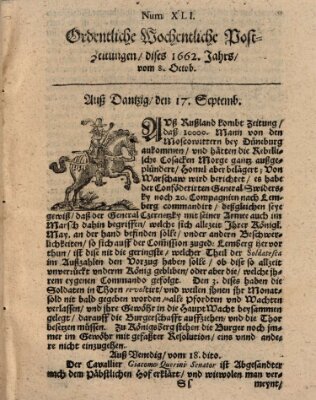 Ordentliche wochentliche Post-Zeitungen Sonntag 8. Oktober 1662