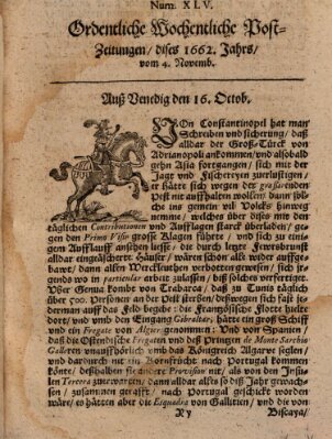 Ordentliche wochentliche Post-Zeitungen Samstag 4. November 1662