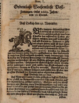 Ordentliche wochentliche Post-Zeitungen Samstag 16. Dezember 1662