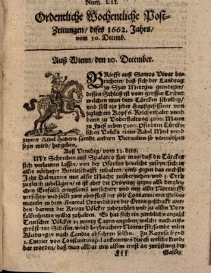 Ordentliche wochentliche Post-Zeitungen Samstag 30. Dezember 1662