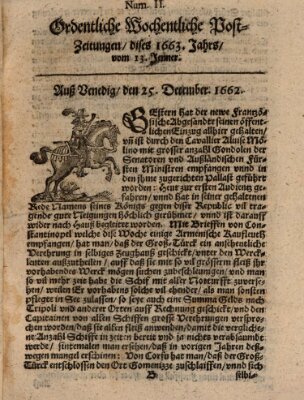 Ordentliche wochentliche Post-Zeitungen Samstag 13. Januar 1663