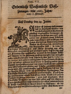 Ordentliche wochentliche Post-Zeitungen Samstag 17. Februar 1663