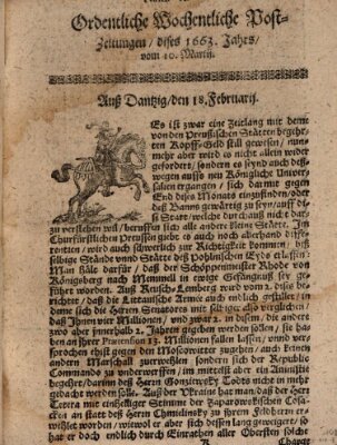 Ordentliche wochentliche Post-Zeitungen Samstag 10. März 1663