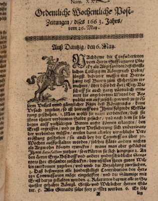 Ordentliche wochentliche Post-Zeitungen Samstag 26. Mai 1663