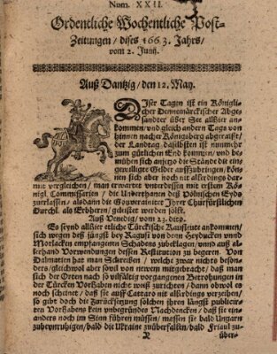 Ordentliche wochentliche Post-Zeitungen Samstag 2. Juni 1663