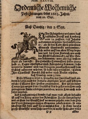 Ordentliche wochentliche Post-Zeitungen Samstag 22. September 1663