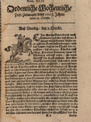 Ordentliche wochentliche Post-Zeitungen Freitag 19. Oktober 1663