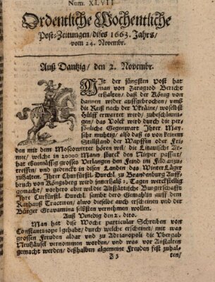 Ordentliche wochentliche Post-Zeitungen Samstag 24. November 1663