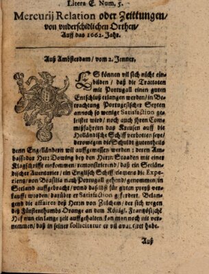 Mercurij Relation oder Zeittungen, von underschidlichen Orten (Süddeutsche Presse) Montag 2. Januar 1662