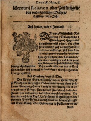 Mercurij Relation oder Zeittungen, von underschidlichen Orten (Süddeutsche Presse) Freitag 6. Januar 1662