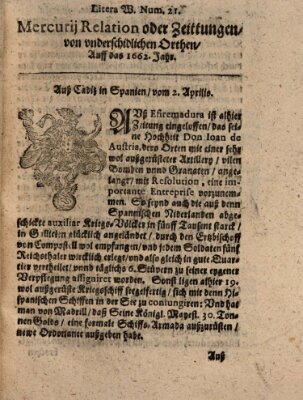 Mercurij Relation oder Zeittungen, von underschidlichen Orten (Süddeutsche Presse) Sonntag 2. April 1662