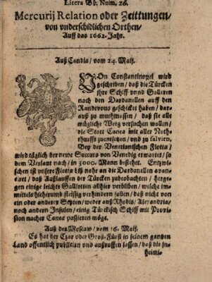 Mercurij Relation oder Zeittungen, von underschidlichen Orten (Süddeutsche Presse) Mittwoch 24. Mai 1662