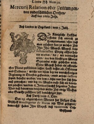 Mercurij Relation oder Zeittungen, von underschidlichen Orten (Süddeutsche Presse) Mittwoch 5. Juli 1662