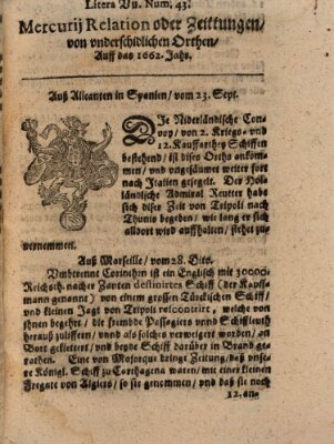 Mercurij Relation oder Zeittungen, von underschidlichen Orten (Süddeutsche Presse) Samstag 23. September 1662