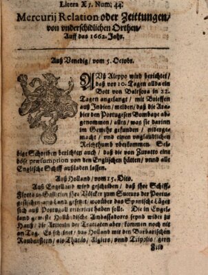 Mercurij Relation oder Zeittungen, von underschidlichen Orten (Süddeutsche Presse) Donnerstag 5. Oktober 1662