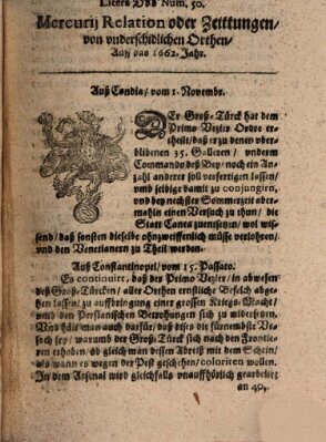 Mercurij Relation oder Zeittungen, von underschidlichen Orten (Süddeutsche Presse) Mittwoch 1. November 1662