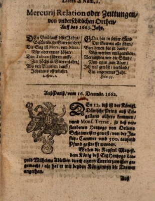 Mercurij Relation oder Zeittungen, von underschidlichen Orten (Süddeutsche Presse) Samstag 16. Dezember 1662