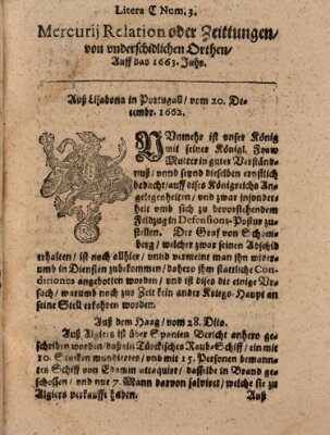 Mercurij Relation oder Zeittungen, von underschidlichen Orten (Süddeutsche Presse) Mittwoch 20. Dezember 1662