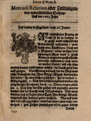 Mercurij Relation oder Zeittungen, von underschidlichen Orten (Süddeutsche Presse) Freitag 26. Januar 1663