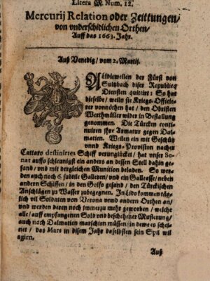 Mercurij Relation oder Zeittungen, von underschidlichen Orten (Süddeutsche Presse) Freitag 2. März 1663