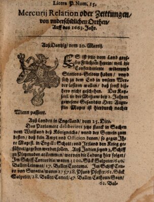 Mercurij Relation oder Zeittungen, von underschidlichen Orten (Süddeutsche Presse) Dienstag 20. März 1663