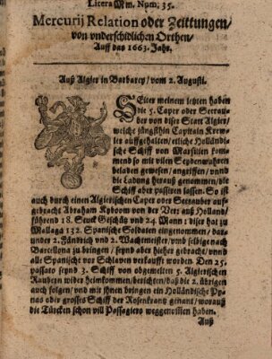 Mercurij Relation oder Zeittungen, von underschidlichen Orten (Süddeutsche Presse) Donnerstag 2. August 1663