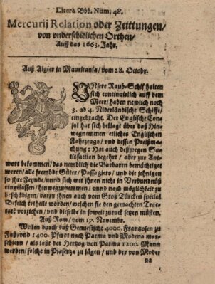 Mercurij Relation oder Zeittungen, von underschidlichen Orten (Süddeutsche Presse) Sonntag 28. Oktober 1663