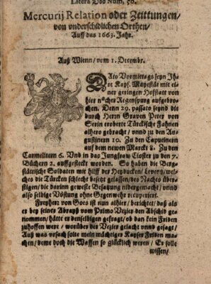 Mercurij Relation oder Zeittungen, von underschidlichen Orten (Süddeutsche Presse) Saturday 1. December 1663