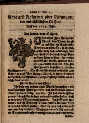 Mercurij Relation oder Zeittungen, von underschidlichen Orten (Süddeutsche Presse) Mittwoch 26. April 1673