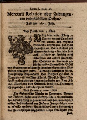 Mercurij Relation oder Zeittungen, von underschidlichen Orten (Süddeutsche Presse) Sonntag 14. Mai 1673