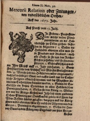 Mercurij Relation oder Zeittungen, von underschidlichen Orten (Süddeutsche Presse) Donnerstag 13. Juli 1673