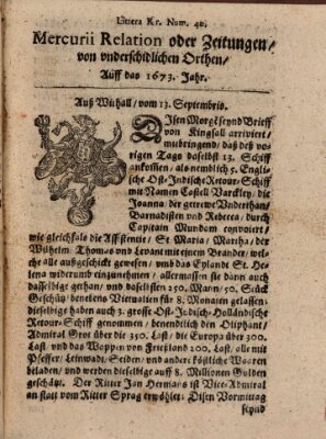 Mercurij Relation oder Zeittungen, von underschidlichen Orten (Süddeutsche Presse) Mittwoch 13. September 1673