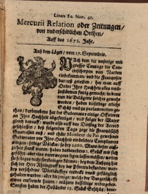 Mercurij Relation oder Zeittungen, von underschidlichen Orten (Süddeutsche Presse) Sonntag 17. September 1673