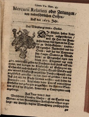 Mercurij Relation oder Zeittungen, von underschidlichen Orten (Süddeutsche Presse) Montag 2. Oktober 1673