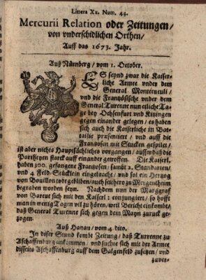 Mercurij Relation oder Zeittungen, von underschidlichen Orten (Süddeutsche Presse) Sonntag 1. Oktober 1673