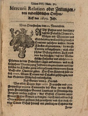 Mercurij Relation oder Zeittungen, von underschidlichen Orten (Süddeutsche Presse) Dienstag 21. November 1673