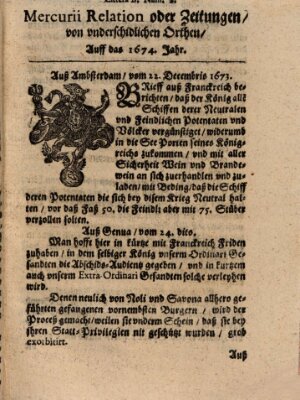 Mercurij Relation oder Zeittungen, von underschidlichen Orten (Süddeutsche Presse) Freitag 22. Dezember 1673