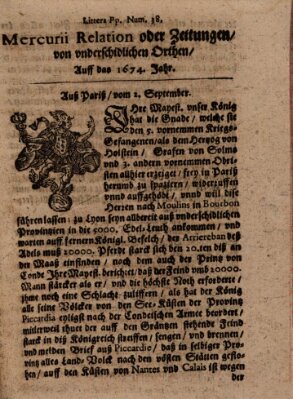 Mercurij Relation oder Zeittungen, von underschidlichen Orten (Süddeutsche Presse) Sonntag 2. September 1674