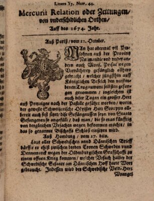 Mercurij Relation oder Zeittungen, von underschidlichen Orten (Süddeutsche Presse) Sonntag 21. Oktober 1674