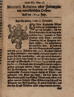 Mercurij Relation oder Zeittungen, von underschidlichen Orten (Süddeutsche Presse) Freitag 16. November 1674