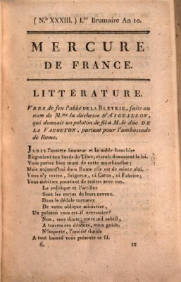 Mercure de France Freitag 23. Oktober 1801