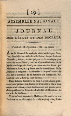 Journal des débats et des décrets Freitag 18. September 1789