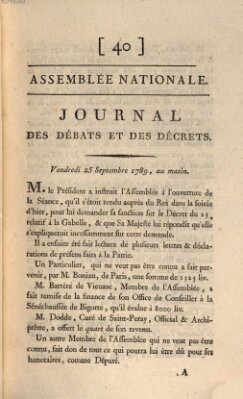 Journal des débats et des décrets Freitag 25. September 1789